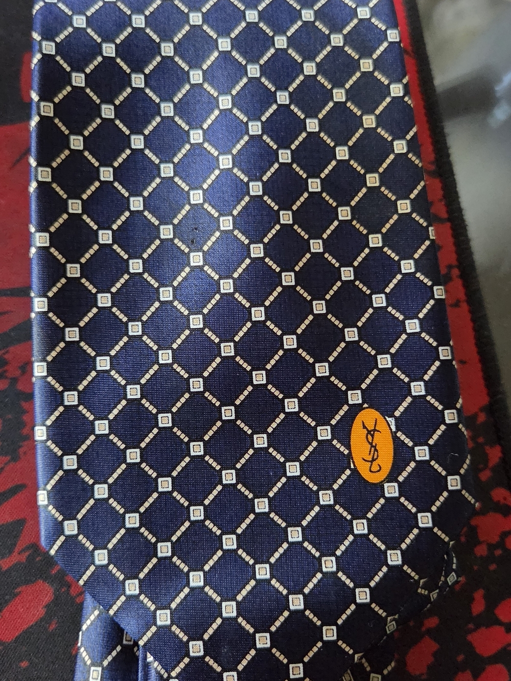 Yves Saint Laurent Inspired Navy Geometric Silk Tie